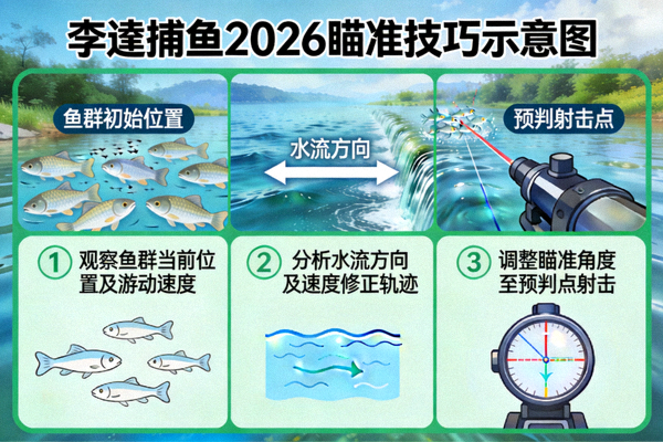 李逵捕鱼2026瞄准技巧示意图 - 展示如何预判鱼群运动轨迹进行精准射击
