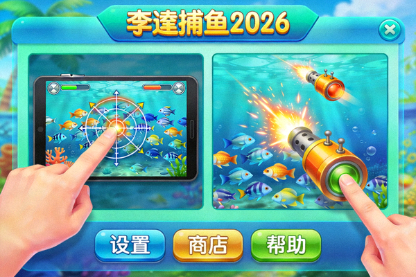 李逵捕鱼2026基本操作界面 - 展示触摸屏幕瞄准和发射炮弹的操作示意
